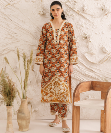 GARNET BAROCCO 2 PIECE EMBROIDERED PRINTED SUIT