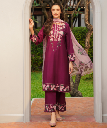 GARNET 3 PIECE EMBROIDERED SILK SUIT (BLUSH-SERENITY)