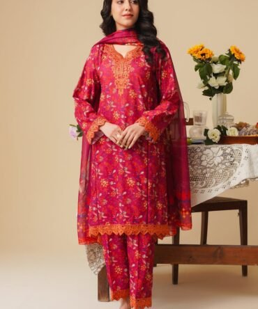 MANNAT 3PC LAWN SILK SUIT (POPPY)