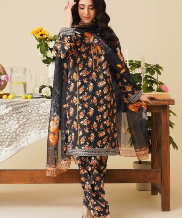 MANNAT 3PC LAWN SILK SUIT (BEACHY)